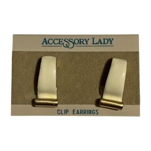 3/$15 Vintage Accessory Lady Gold Tone White Enamel Clip Earrings